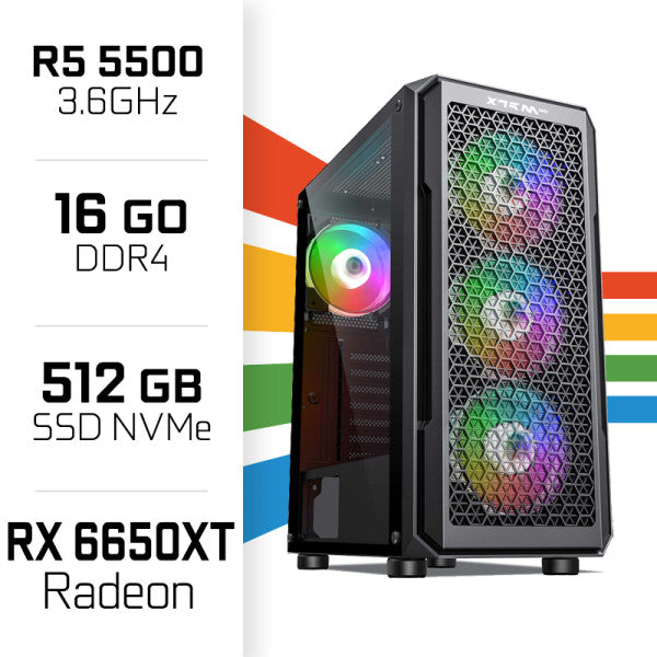 Gamer Essential Setup – R5 5500, RX 6650 XT + XGC-120 + X24G14IFF 23.8" 144 Hz